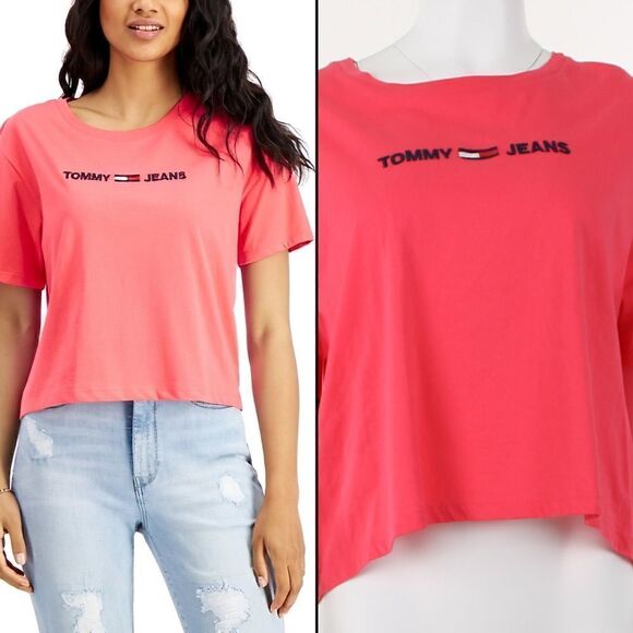 Tommy Jeans Cotton Linear Logo Cropped T-Shirt - Picture 1 of 5